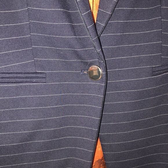 Ann Taylor 6 Knit Navy White Pin Stripe Jacket/Blazer - Picture 6 of 12